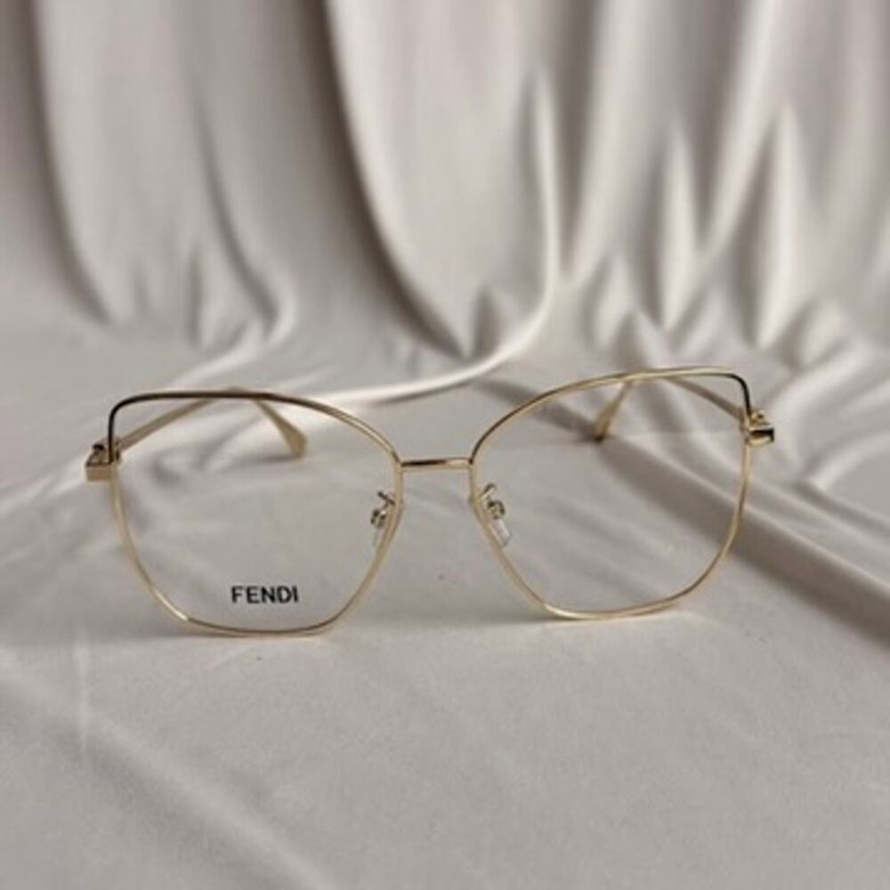 Fendi FE50084U Oversized Square Cat-Eye Optical Frames - Gold-Tone, Brand New - Picture 10 of 11